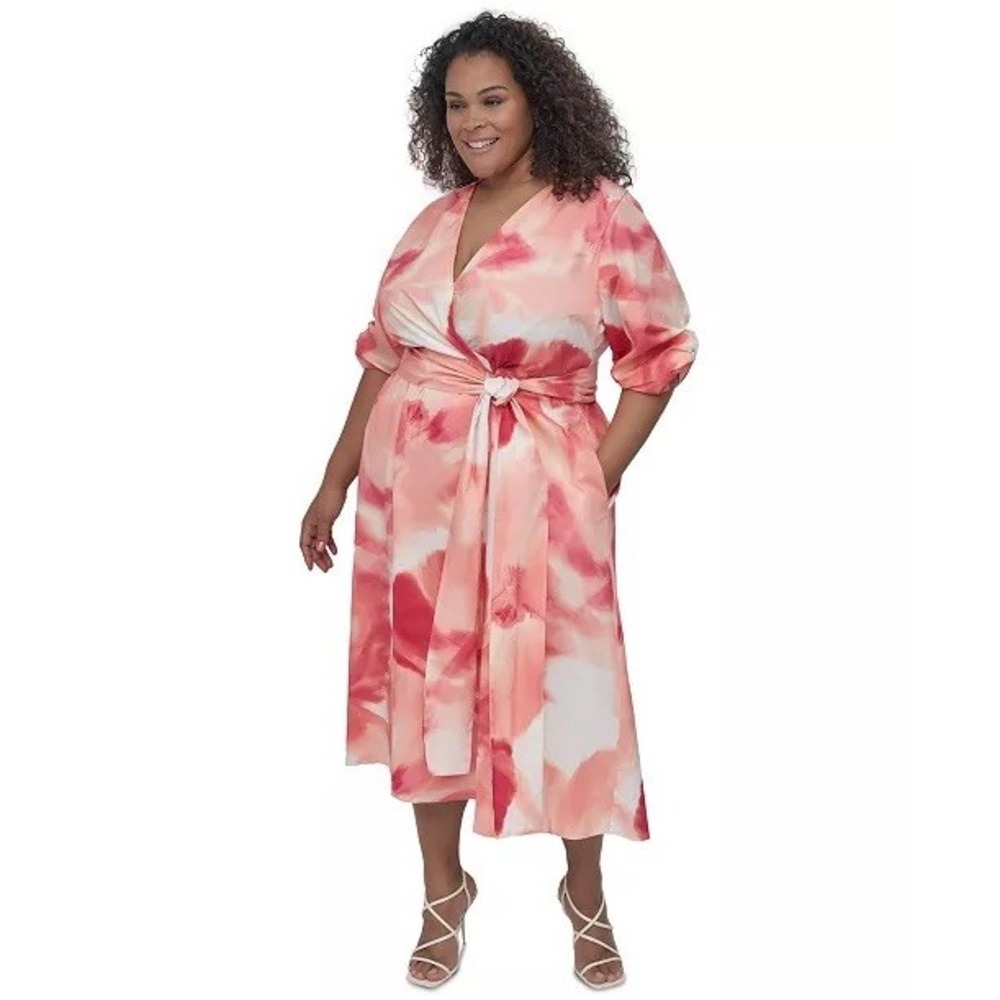 DKNY Women's Printed Cotton Puff-Sleeve Fit & Flare Dress Size 22W NWT